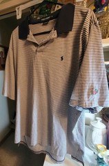 POLO GOLF RALPH LAUREN SHIRT MEN EXTRA LARGE VINTAGE NAVY CREAM STRIPPED PIMA