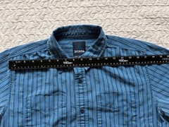 Prana Men’s Button Down Large 65% Org. Cotton 35% Polyester Blue Vertical Stripe