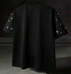 New Men Luxury Diamond Rhinestones Black Fashion T-Shirt High Quality