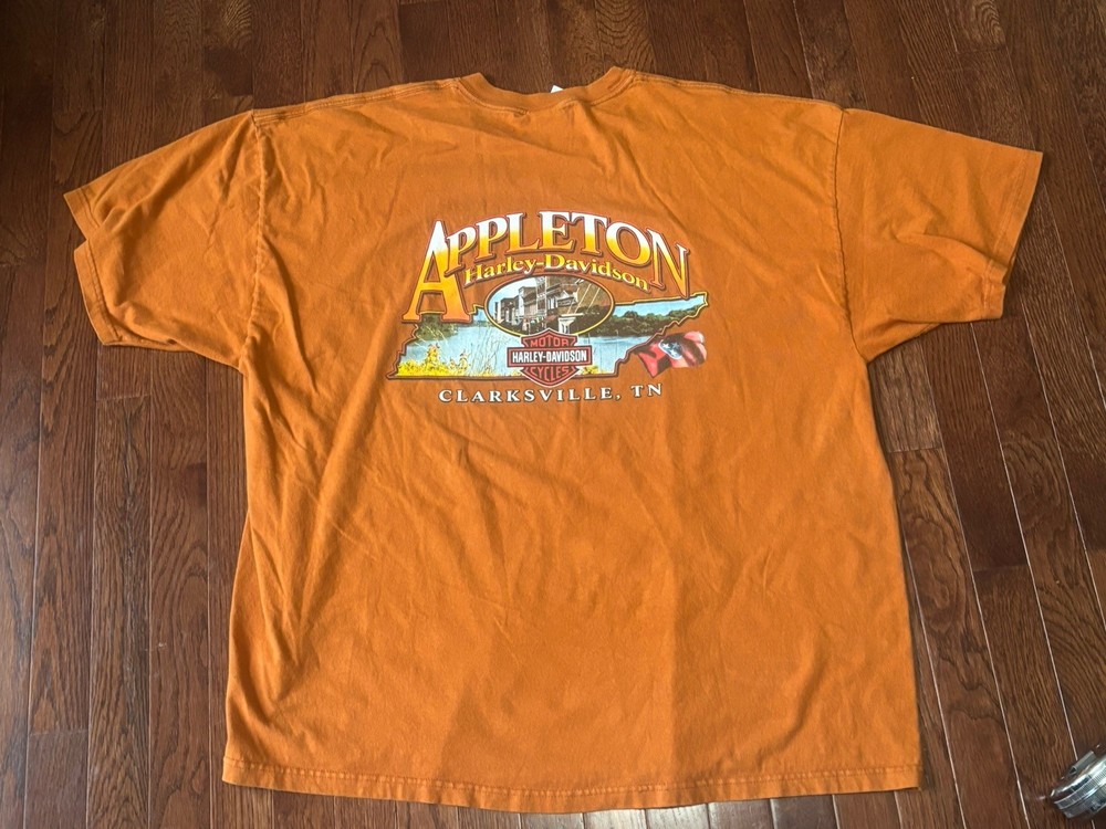 Harley Davidson Motorcycles Motor City Clarksville Tn Size 3XL Orange Made USA