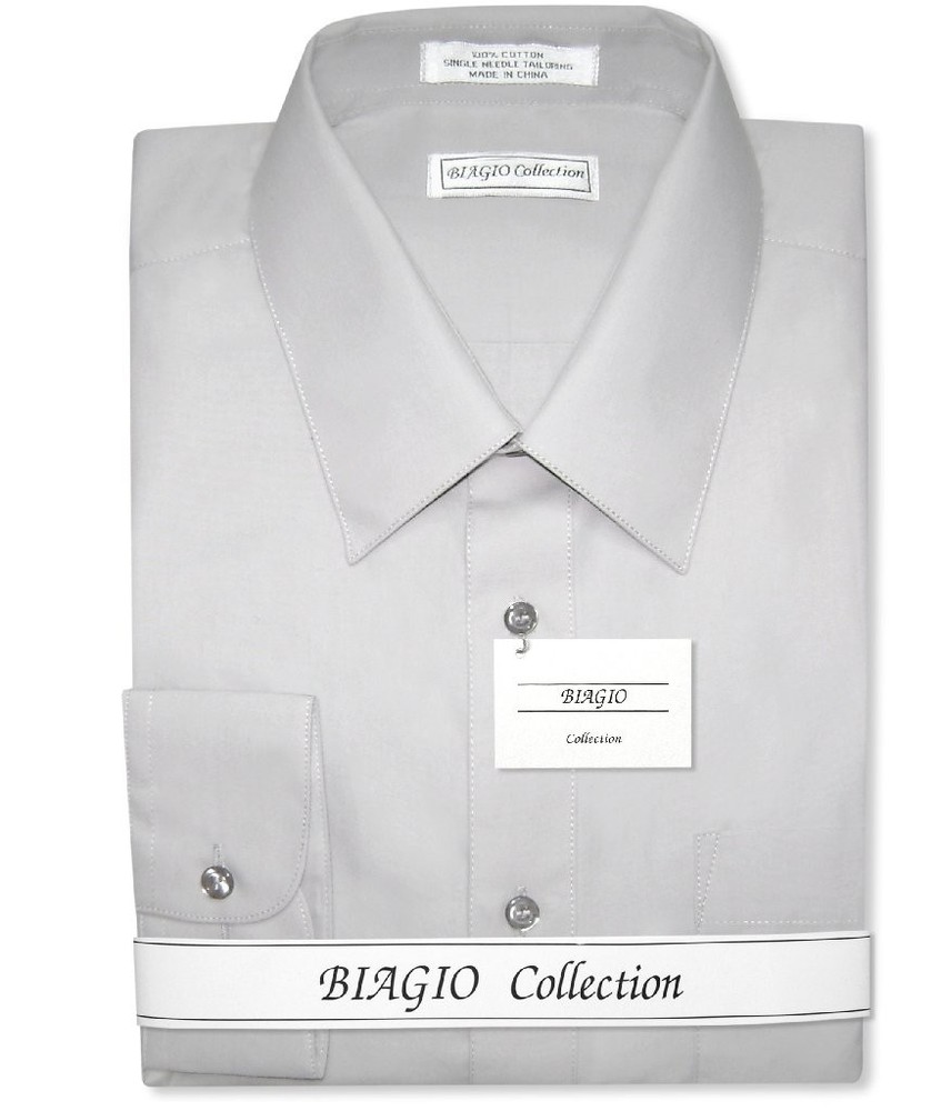 Biagio Mens 100% COTTON Solid SILVER GREY Color Dress Shirt sz 16 36/37