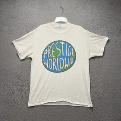 Prestige Worldwide Shirt Mens Medium White Tee Short Sleeve Crew Neck FLAWS