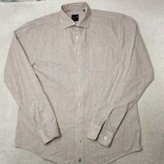 Johnnie-O Shirt Mens M Beige Check Button-Up Cotton Long Sleeve Vietnam