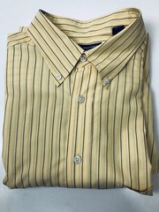 Roundtree & Yorke Oxford LS Mens Casual Shirt XLT Yellow, Gray Blue Stripe