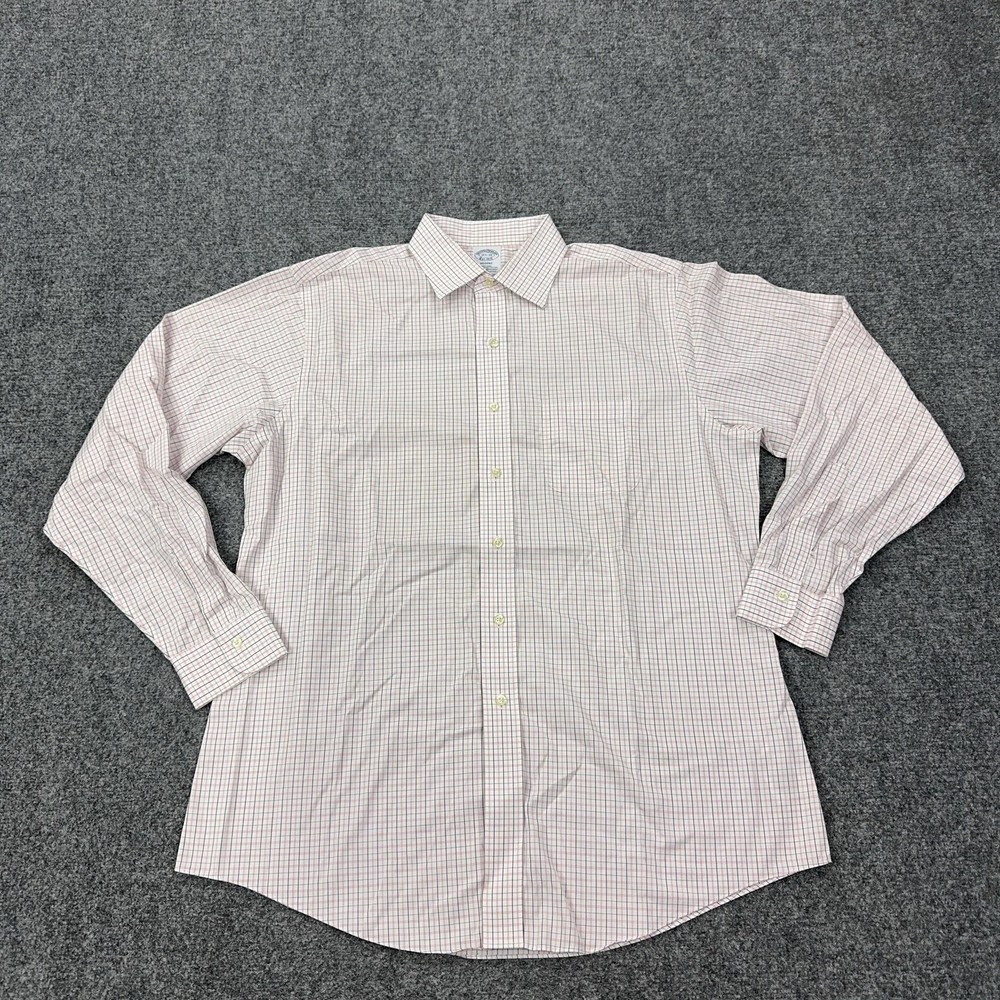 Brooks Brothers Dress Shirt Mens 16.5 34/35 White Check Regent Non Iron Stretch