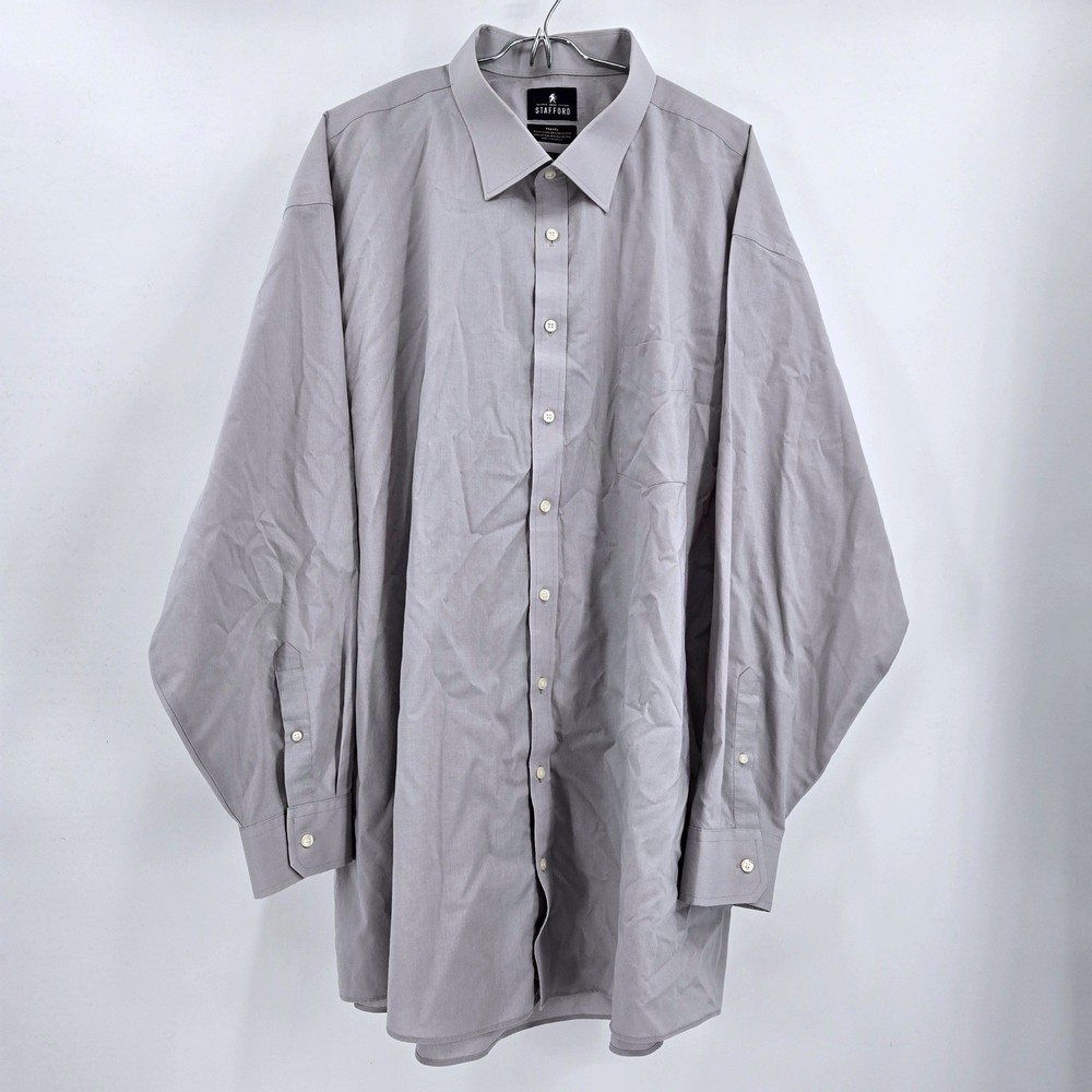 Stafford Gray Easy Care Broadcloth Long Sleeve Dress Shirt Big 20 36-37 Y2K Vibe