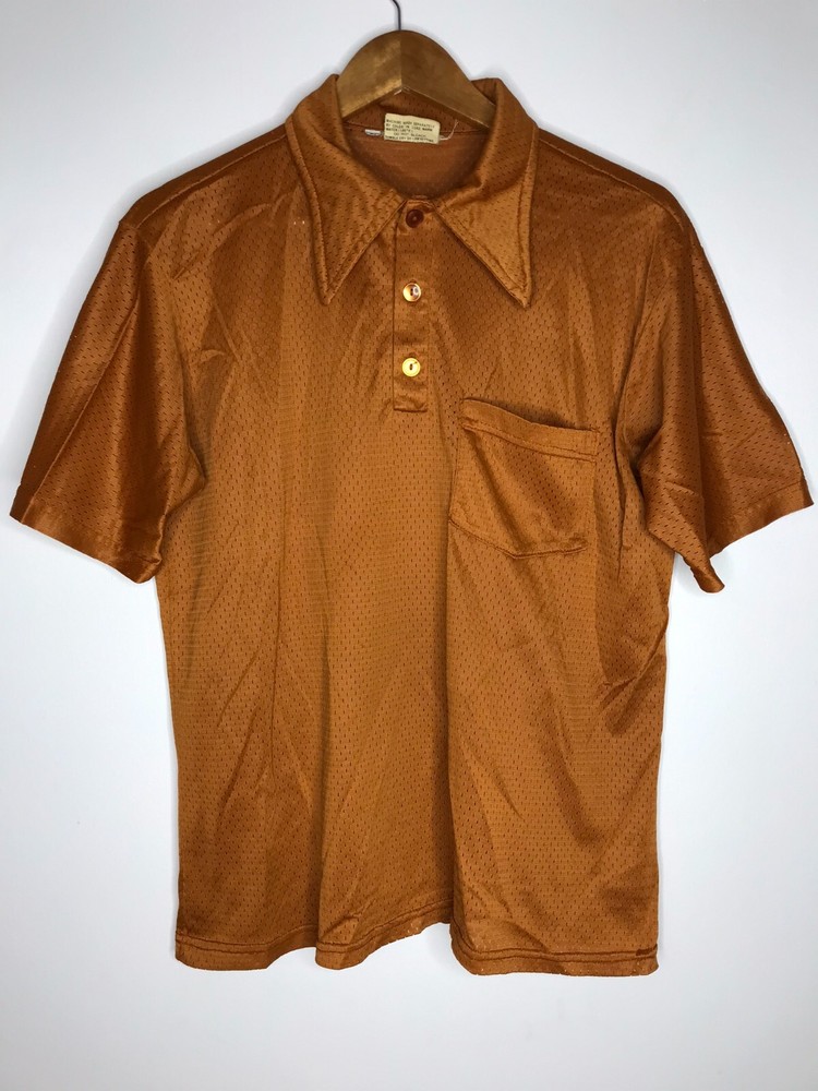 Vintage 70’s Orange Red Fox Men’s Large (Medium) Mesh Style Shirt