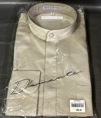 DAMANTE Vtg Mens Dress Shirt Size 16 32/33 NEW Tan Single Needle Banded Collar