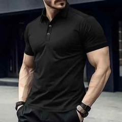 New T Shirt Men’s Office Button Collar Short Sleeve Muscle Blouse Tops Tee Shirt