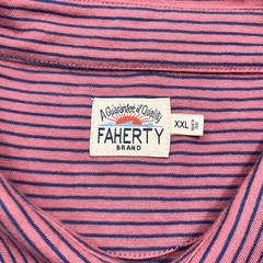 Faherty Brand Men XXL Pink Navy Striped Short Sleeve Cotton Polo Shirt Pocket