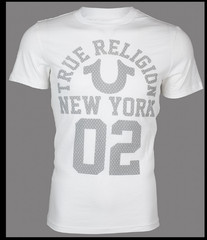 $69 TRUE RELIGION White Grey NEW YORK Short Sleeve Designer Graphic T-shirt NWT