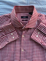 BOSS Hugo Boss Red Gingham Dress Shirt – Size 44 / 17.5 Slim Made in Malaysia