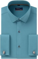 French Cuff Shirt Men Slim Fit Stretch Spread Collar Metal Cufflink Shirt