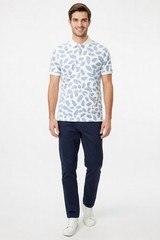 Anderson Ord Canal Polo Creme / Laguna Blue Size M Floral Wick Quick Dry Stretch