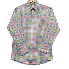Sero by Forsyth Men’s Long Sleeve Shirt Plaid Pink Green Front Pocket Size M