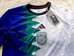 NWT Adidas slim fit T, men’s L, San Diego FC, soccer, white, blue, green