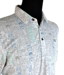 Travis Mathew Polo Shirt Mens Medium White Tiki Overall Print
