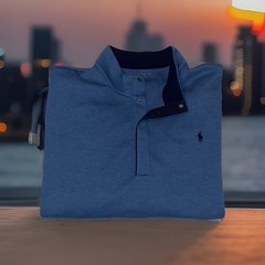 Polo Ralph Lauren V Neck Collar Button Up Sweatshirt 5XB Excellent! Blue
