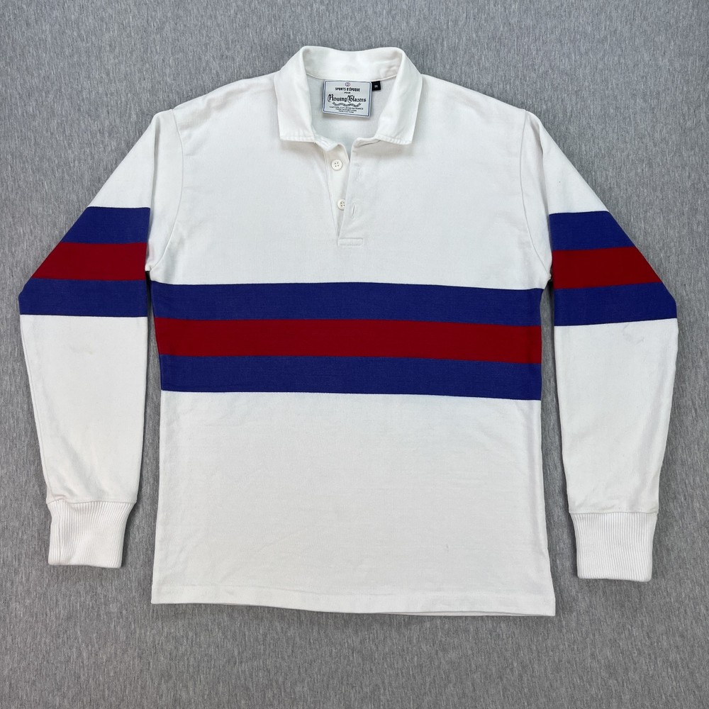 Rowing Blazers Rugby Shirt Mens M White Red Purple Stripe Heavyweight Cotton