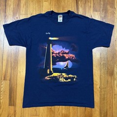 Vintage 90s Fruit Of The Loom T Shirt Mens L Blue Cape May NJ Sailboat Sunset