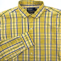 Polo Ralph Lauren Button Down Mens L Yellow Plaid Estate Sport Cotton Shirt