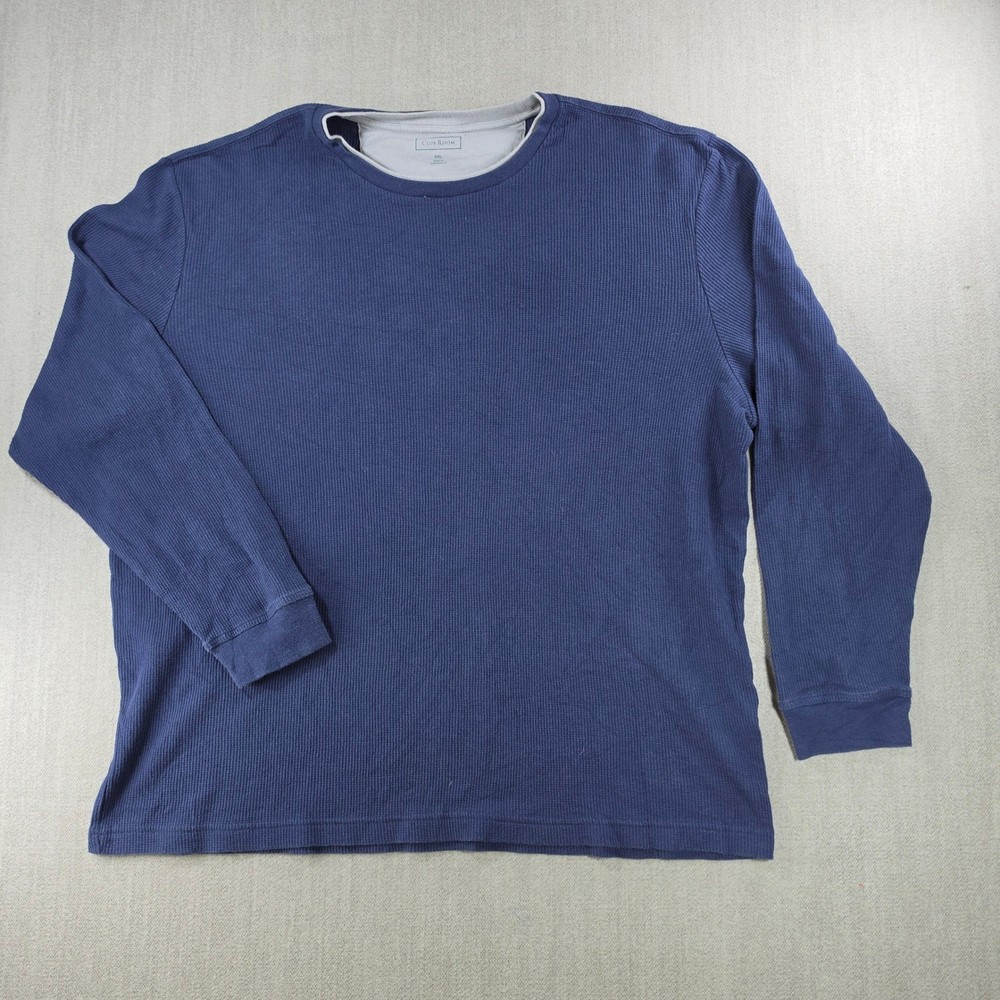 Club Room Thermal Shirt Mens XXL Blue Waffle Knit Long Sleeve Crewneck