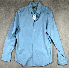Express 1MX Extra Slim Fit Stretch Dress Shirt Blue L Sleeve Mens Sz Med 15-15.5