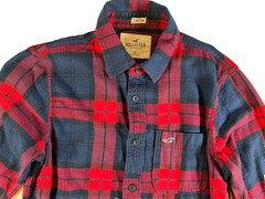 Hollister Men’s Long Sleeve Button Up Red Blue Check Stretch Flannel Shirt XS