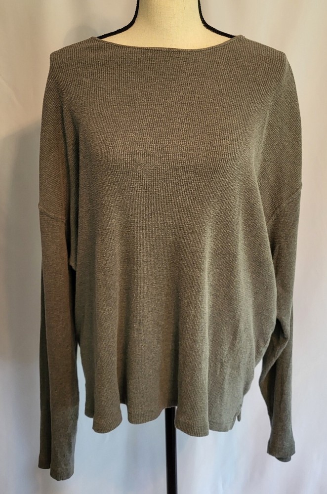 Vintage 90s Waffle/Thermal Knit/ Long John Men’s Shirt L Grunge -COLLEZIONI- Gra