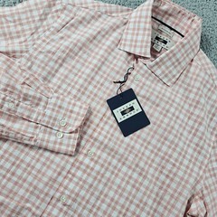 Joseph Abboud Shirt Mens Small Pink Plaid Modern Fit Career Casual Preppy NEW