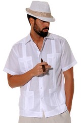 Bohio Guayabera Shirt for Men – White Cuban Traditional (4)- Pocket -LS499