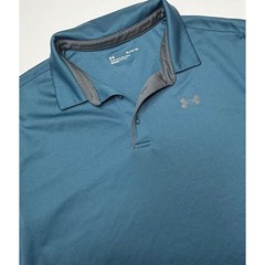 Under Armour Mens XL Polo Shirt Teal Blue Textured Stripe Loose Fit Golf Top