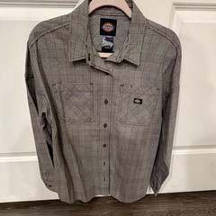 Dickies Men’s Gray/Black Plaid Cotton Long Sleeve Button-Up Shirt S CA01095