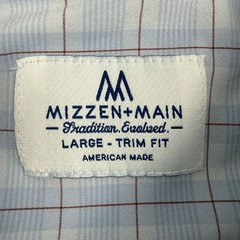 Mizzen+Main Mens Large Trim Fit Performance Plaid Dress Shirt Blue White Red