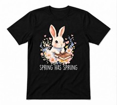 Flowers Easter Bunny Spring Apparel Rabbit Unisex Black T-shirt