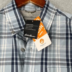 Eddie BauerVoyager Shirt Sleeve Button UP Shirt Blue Plaid CLassic S NEW NWT