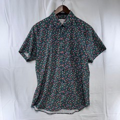 Mizzen+Main Leeward Shirt Mens L Blue Green Floral Trim Fit Short Sleeve Button