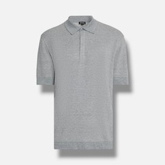 Zegna Men’s Gray Cotton Linen Silk Jacquard Knit Polo Shirt Size 52
