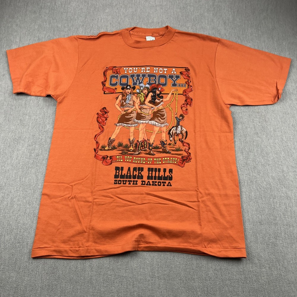 VTG “Cowboy Round-Up” Single Stitch T-Shirt Sz XL Hottie Cowgirls Black Hill, SD