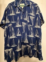 St. John’s Bay Men’s L Blue/White Nautical Print Short Sleeve Viscose Button-Up