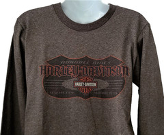 HARLEY DAVIDSON LS Shirt Brown Highway Bar Shield Quality Rides Chest36in Mens S