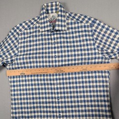 Robert Graham Shirt Mens Large Blue Check Classic Fit Silk Blend Button Down