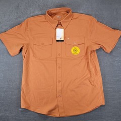 Berne Mens UPF 50+ Sun Protection Short Sleeve Fishing Hiking Shirt Orange Large