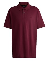 HUGO BOSS Cotton-Piqué Mesh Polo Shirt w/ Embroidered Logo Detail, Dark Red, 4XT
