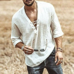 Mens/Mens Beach T Shirt Long Sleeve Loose Hippies Fancy Dress Cotton Blouse