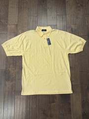 NWT Bill Blass Polo Shirt Premium Mens Size L Button Short Sleeve Yellow Cotton
