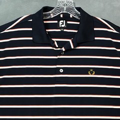 FootJoy Polo Shirt Mens Large Navy Blue Striped Stretch Golf Performance