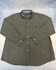 CHAPS Easy Care Men’s Dress Shirt Green Blue Stripe Cotton Poly Size XL