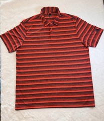 Adidas Polo Shirt Mens XL Red Black Striped Recycled Polyester Golf Athletic