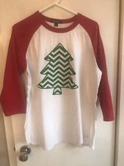 Christmas Tree Sparkly T-Shirt Women 3/4 Sleeve Holiday Print, Size M